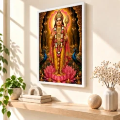 Murugan Kartikeya Lotus And Diya Radiance Photo Frame — white frame warm console