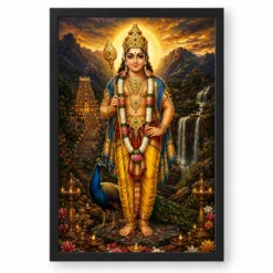 Murugan Kartikeya Traditional Indian Miniature-Inspired Devotional Art Photo Frame — black frame clean