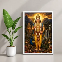 Murugan Kartikeya Traditional Indian Miniature-Inspired Devotional Art Photo Frame — white frame console