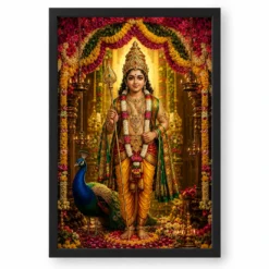 Murugan Kartikeya Grand Festival Flower Decoration Photo Frame — black frame clean