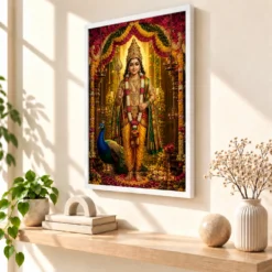 Murugan Kartikeya Grand Festival Flower Decoration Photo Frame 15 Murugan Kartikeya Grand Festival Flower Decoration Photo Frame — white frame warm console