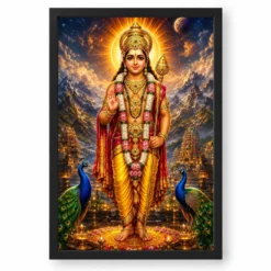 Murugan Kartikeya Cosmic Celestial Aura Photo Frame — black frame clean