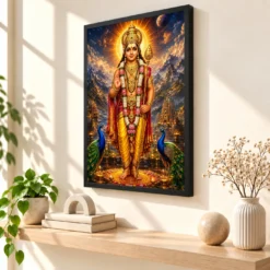 Murugan Kartikeya Cosmic Celestial Aura Photo Frame — black frame console