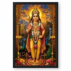 Murugan Kartikeya Peaceful Home Mandir Composition Photo Frame — black frame clean