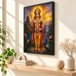 Murugan Kartikeya Vivid Premium Spiritual Poster Art Photo Frame — black frame console