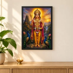 Murugan Kartikeya Vivid Premium Spiritual Poster Art Photo Frame — black frame pooja shelf