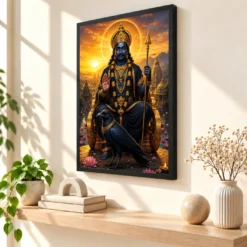 Shani Dev Serene Sunrise Blessing Photo Frame — black frame console