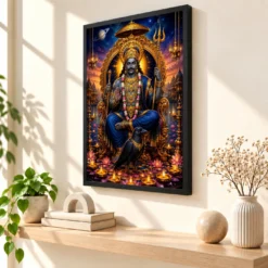 Shani Dev Lotus And Diya Radiance Photo Frame — black frame console