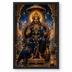 Shani Dev Traditional Indian Miniature-Inspired Devotional Art Photo Frame — black frame clean