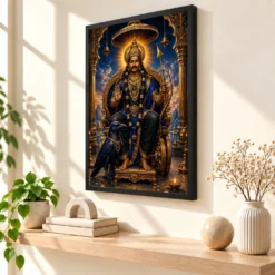 Shani Dev Traditional Indian Miniature-Inspired Devotional Art Photo Frame — black frame console