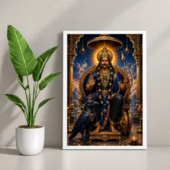 Shani Dev Traditional Indian Miniature-Inspired Devotional Art Photo Frame — white frame console
