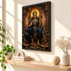 Shani Dev Peaceful Home Mandir Composition Photo Frame — black frame console