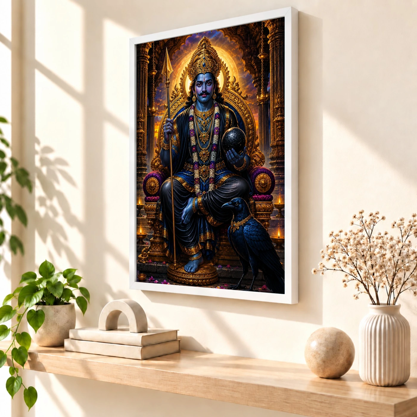 Shani Dev Heritage Temple Architecture Backdrop Photo Frame 7 Shani Dev Heritage Temple Architecture Backdrop Photo Frame — white frame warm console