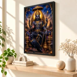 Shani Dev Vivid Premium Spiritual Poster Art Photo Frame — black frame console