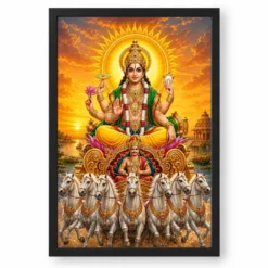 Surya Dev Serene Sunrise Blessing Photo Frame — black frame clean