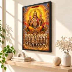 Surya Dev Royal Jewel-Toned Portrait Photo Frame — black frame console