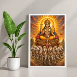 Surya Dev Traditional Indian Miniature-Inspired Devotional Art Photo Frame 12 Surya Dev Traditional Indian Miniature-Inspired Devotional Art Photo Frame — white frame console