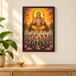 Surya Dev Grand Festival Flower Decoration Photo Frame — black frame pooja shelf
