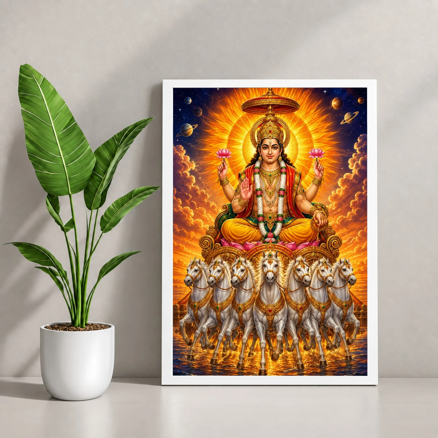 Surya Dev Cosmic Celestial Aura Photo Frame 4 Surya Dev Cosmic Celestial Aura Photo Frame — white frame console