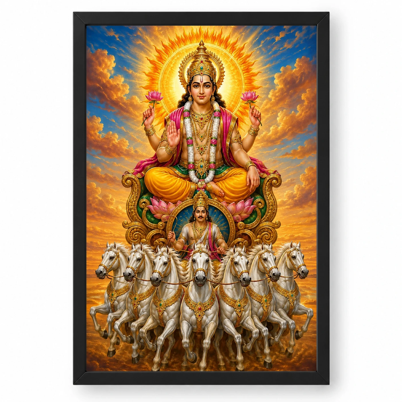 Surya Dev Vivid Premium Spiritual Poster Art Photo Frame 1 Surya Dev Vivid Premium Spiritual Poster Art Photo Frame — black frame clean