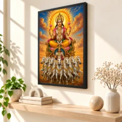 Surya Dev Vivid Premium Spiritual Poster Art Photo Frame — black frame console