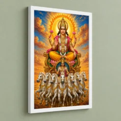 Surya Dev Vivid Premium Spiritual Poster Art Photo Frame 13 Surya Dev Vivid Premium Spiritual Poster Art Photo Frame — white frame angled wall