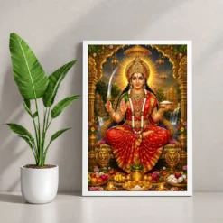 Santoshi Maa Traditional Indian Miniature-Inspired Devotional Art Photo Frame 12 Santoshi Maa Traditional Indian Miniature-Inspired Devotional Art Photo Frame — white frame console