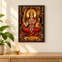 Santoshi Maa Grand Festival Flower Decoration Photo Frame 11 Santoshi Maa Grand Festival Flower Decoration Photo Frame — black frame pooja shelf
