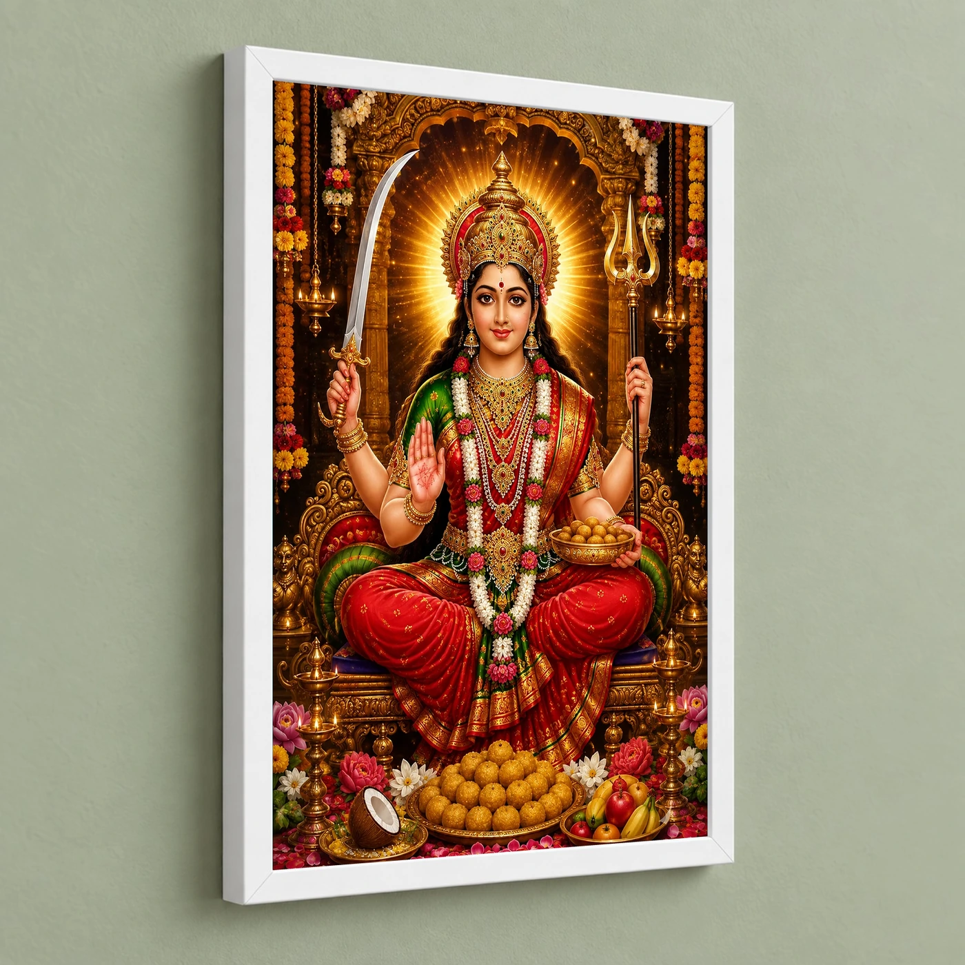 Santoshi Maa Grand Festival Flower Decoration Photo Frame 5 Santoshi Maa Grand Festival Flower Decoration Photo Frame — white frame angled wall