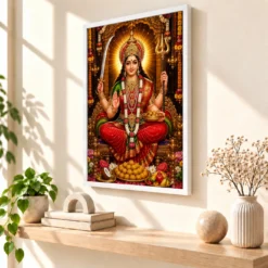 Santoshi Maa Grand Festival Flower Decoration Photo Frame 15 Santoshi Maa Grand Festival Flower Decoration Photo Frame — white frame warm console