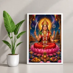 Santoshi Maa Cosmic Celestial Aura Photo Frame — white frame console