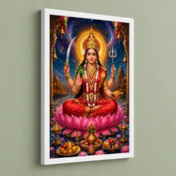 Santoshi Maa Cosmic Celestial Aura Photo Frame — white frame angled wall