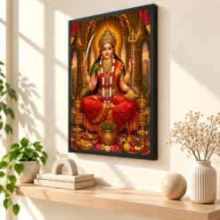 Santoshi Maa Heritage Temple Architecture Backdrop Photo Frame — black frame console