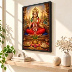 Santoshi Maa Vivid Premium Spiritual Poster Art Photo Frame — black frame console