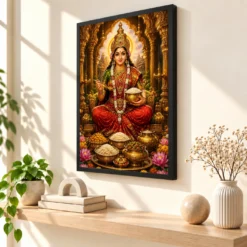 Annapurna Devi Ornate Golden Temple Darshan Photo Frame — black frame console
