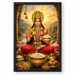 Annapurna Devi Serene Sunrise Blessing Photo Frame — black frame clean
