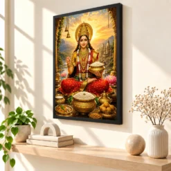 Annapurna Devi Serene Sunrise Blessing Photo Frame — black frame console