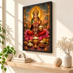 Annapurna Devi Lotus And Diya Radiance Photo Frame — black frame console