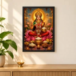 Annapurna Devi Lotus And Diya Radiance Photo Frame — black frame pooja shelf