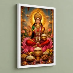 Annapurna Devi Lotus And Diya Radiance Photo Frame — white frame angled wall