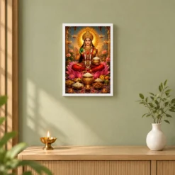 Annapurna Devi Lotus And Diya Radiance Photo Frame — white frame distant wall