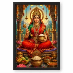 Annapurna Devi Traditional Indian Miniature-Inspired Devotional Art Photo Frame — black frame clean