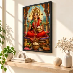 Annapurna Devi Traditional Indian Miniature-Inspired Devotional Art Photo Frame — black frame console