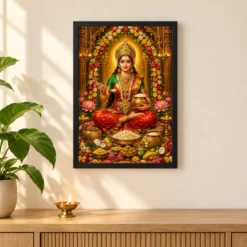 Annapurna Devi Grand Festival Flower Decoration Photo Frame 11 Annapurna Devi Grand Festival Flower Decoration Photo Frame — black frame pooja shelf