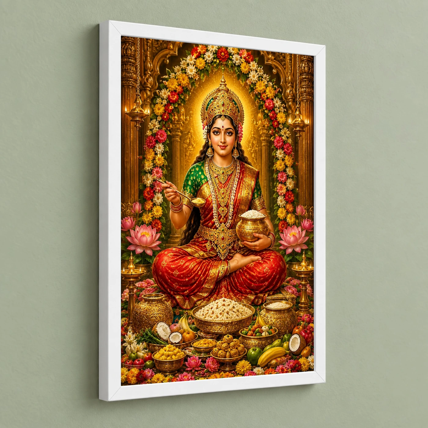 Annapurna Devi Grand Festival Flower Decoration Photo Frame 5 Annapurna Devi Grand Festival Flower Decoration Photo Frame — white frame angled wall