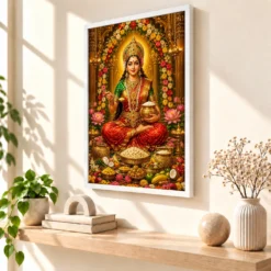Annapurna Devi Grand Festival Flower Decoration Photo Frame 15 Annapurna Devi Grand Festival Flower Decoration Photo Frame — white frame warm console