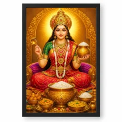 Annapurna Devi Peaceful Home Mandir Composition Photo Frame — black frame clean