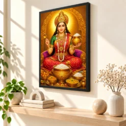 Annapurna Devi Peaceful Home Mandir Composition Photo Frame — black frame console