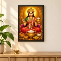 Annapurna Devi Peaceful Home Mandir Composition Photo Frame 11 Annapurna Devi Peaceful Home Mandir Composition Photo Frame — black frame pooja shelf