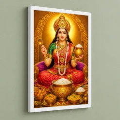 Annapurna Devi Peaceful Home Mandir Composition Photo Frame 13 Annapurna Devi Peaceful Home Mandir Composition Photo Frame — white frame angled wall